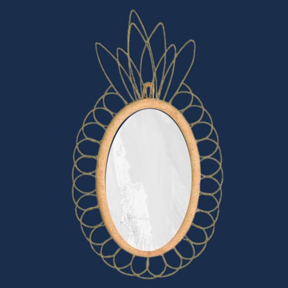 Set of 2 BRAND NEW IN BOX Gold Tone Pineapple Wall Mirrors Boho Jungalow Decor - Picture 4 of 5